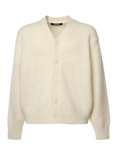 Jacquemus Pleated Ribbed Cardigan In Beige