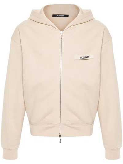 Jacquemus Le Hoodie Gros Grain Zip-up Sweatshirt In Beige