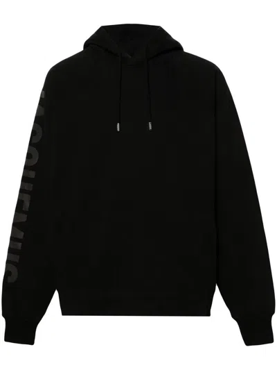 Jacquemus Relaxed Fit Black Cotton Hoodie With Tonal Logo