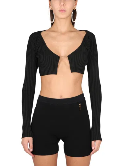 Jacquemus Ribbed Knit Top With Charm Logo In Black