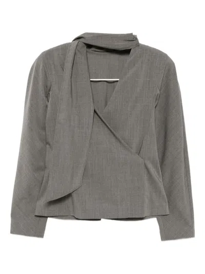 Jacquemus Long Sleeve Shirt With Shawl And Tie Detail In Gray