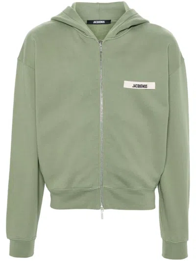 Jacquemus Men Le Hoodie Zip Gros Grain Sweatshirt In Green