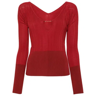 Jacquemus Le Haut Pralu Knit Logo Chain Top In Red