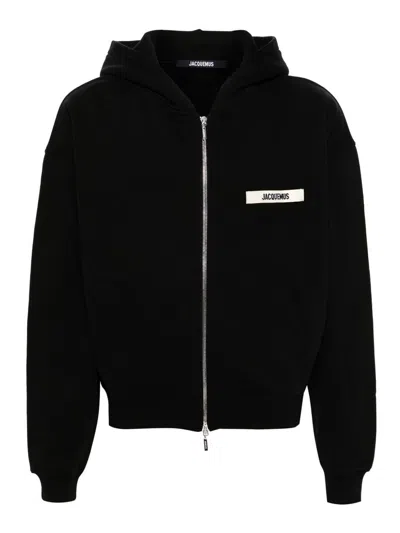 Jacquemus Le Hoodie Zip Gros Hooded Cotton Sweatshirt In Black