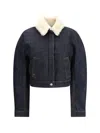 Jacquemus Le Bomber De-nimes Ovalo Blue Jacket With Fur Collar And Two Front Welt Pockets In Denim Woman In Blue