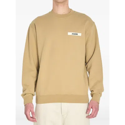 Jacquemus Beige Crewneck Sweatshirt With Relaxed Fit And Subtle Patch In Brown