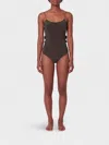 Jacquemus Cabana One Piece Swimsuit High Leg Ruffle In Brown