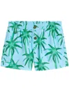 Jacquemus Le Maillot Puntini Light Blue Swimsuit With Elastic Waist And All-over Print In Tech Fabric Man In Print Palmtrees Star Blue
