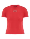 Jacquemus Crew Neck Short Sleeve Tops With Ribbed Detail In Red