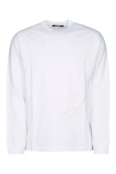 Jacquemus Le T-shirt Typo Long-sleeve Cotton T-shirt In White