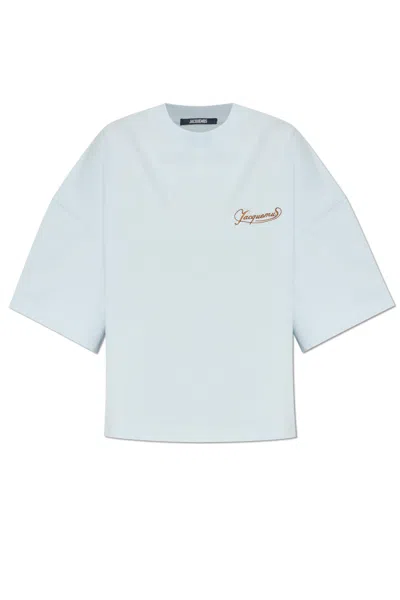Jacquemus Le T-shirt Corto Logo-embroidered Cotton T-shirt In Blue