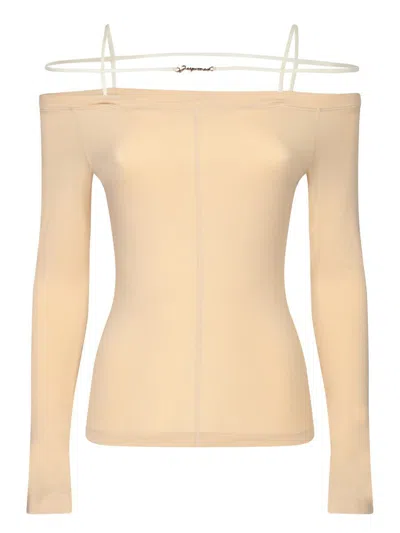 Jacquemus Sierra Off-the-shoulder Lyocell-blend Jersey Top In Beige