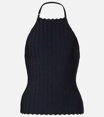 Jacquemus Tablier Knitted Halterneck Top In Blue