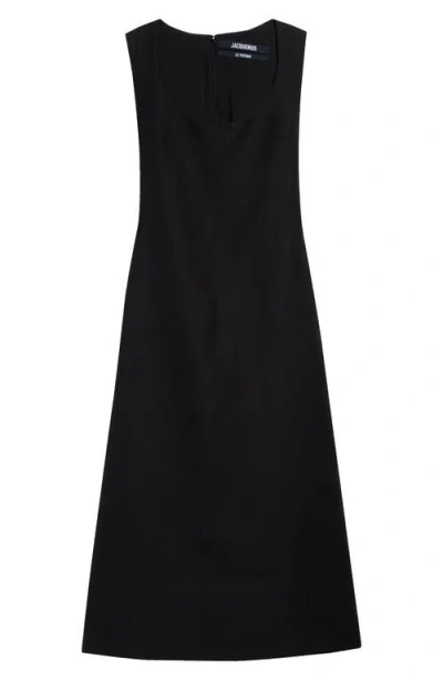 Jacquemus Tablier Linen-blend Midi Dress In Black