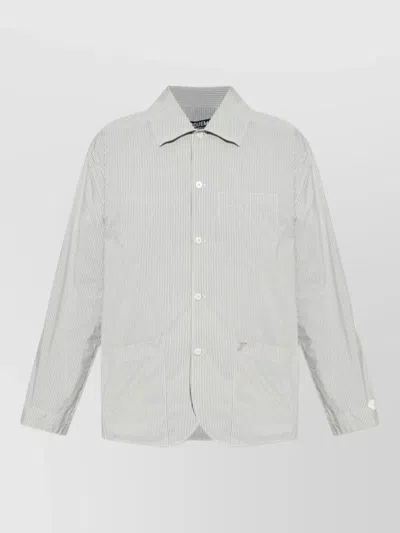 Jacquemus Tailored Blazer Curved Hem Striped Chest Pocket In White