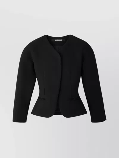 Jacquemus Tailored Blazer Peplum Structured Shoulders In Black