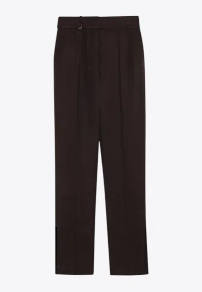 Jacquemus Tailored Pants In Silk-blend In Dark Brown
