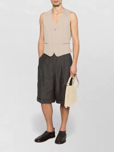 Jacquemus Tailored Shorts Belt Loops Pleats Turn Up In Gray