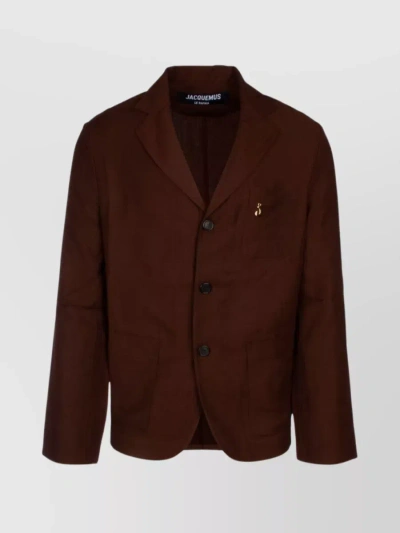 Jacquemus Tailored Single-breasted Jacket With Structured Shoulders In Brown
