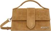 Jacquemus Le Grand Bambino Beige Handbag With Logo Lettering On The Front And Crocodile Skin Effect In Suede W In 830 Camel