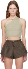Jacquemus Ascu Open-back One-shoulder Ribbed Linen-blend Top In 531 Light Khaki 2