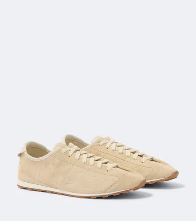 Jacquemus Tennis Croc-effect Suede Sneakers In Neutral