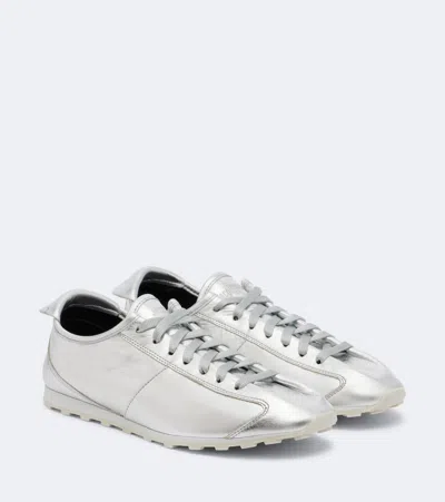 Jacquemus Tennis Metallic Leather Sneakers In Silver