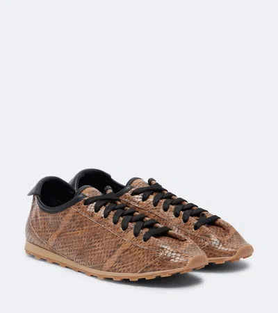 Jacquemus Tennis Snake-effect Leather Sneakers In Beige