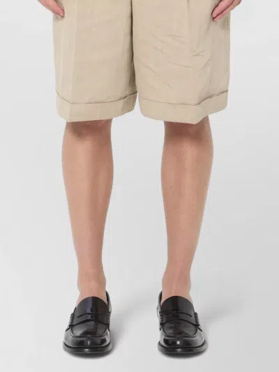 Jacquemus Textured Linen Bermuda Shorts Belt Loop Detail In Brown