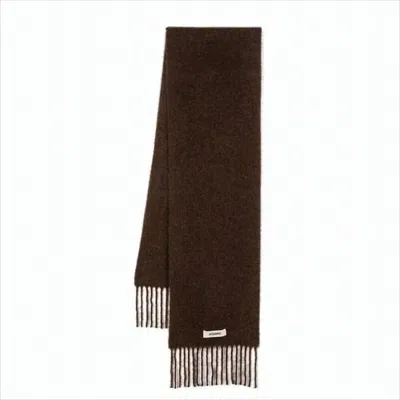Jacquemus Textured Long Scarf With Fringed Ends In Brown