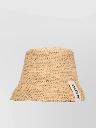 Jacquemus Textured Wide Brim Woven Hat In Gold