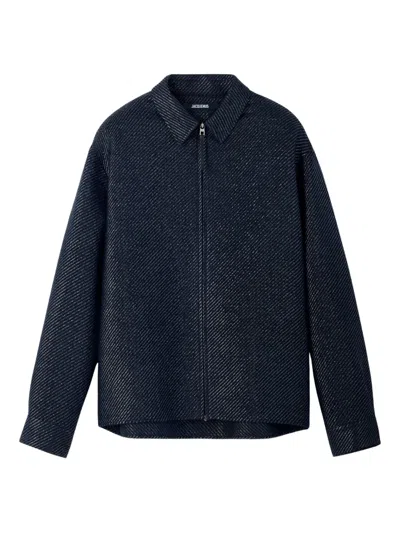 Jacquemus Textured Zip-front Shirt Jacket In Blue