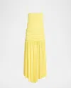 Jacquemus Yellow Dress With Straight Neckline And Gathered Waist In Tech Fabric Woman In Yellow