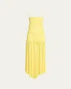 Jacquemus Yellow Dress With Straight Neckline And Gathered Waist In Tech Fabric Woman In Yellow