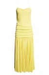 Jacquemus Yellow Dress With Straight Neckline And Gathered Waist In Tech Fabric Woman In Yellow