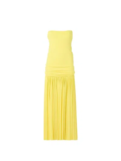 Jacquemus The Abiha Ruched Pleated Maxi Dress In Yellow