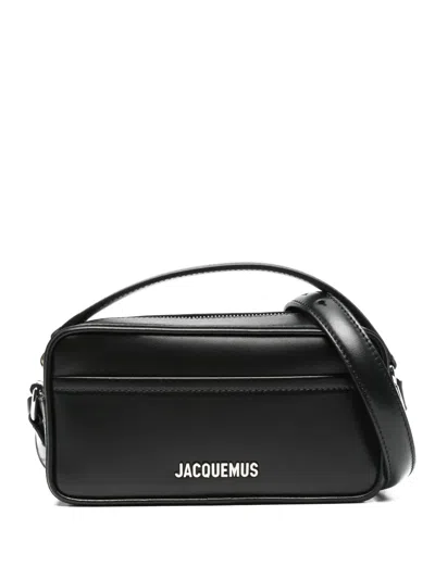 Jacquemus 'le Baneto' Black Shoulder Bag With Logo Lettering On The Front And Adjustable Shoulder Strap In Lea