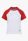 Jacquemus Raglan T-shirt With Red Sleeves And Subtle Logo In White