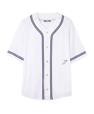 Jacquemus The Baseball Striped-trim Embroidered-logo Shirt In Brown