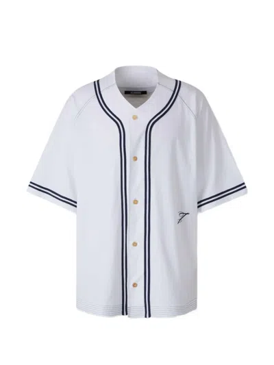 Jacquemus Boxy Fit V-neck Baseball Shirt With Embroidered Letter J In White