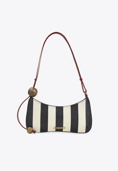 Jacquemus Le Bisou Perle Stripe Woven Raffia Shoulder Bag In Multi