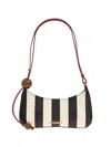 Jacquemus Le Bisou Perle Stripe Woven Raffia Shoulder Bag In Black