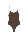 Jacquemus Cabana One Piece Swimsuit High Leg Ruffle In Brown