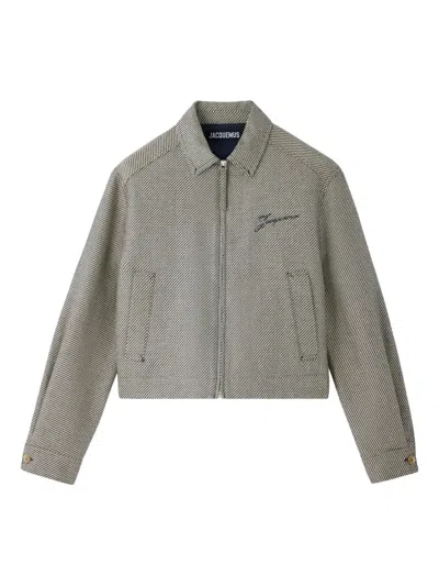 Jacquemus The Canevas De-nîmes Zip-up Embroidered Jacket In Green