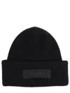 Jacquemus Ribbed Black Beanie Hat With Subtle Patch Detail In Black