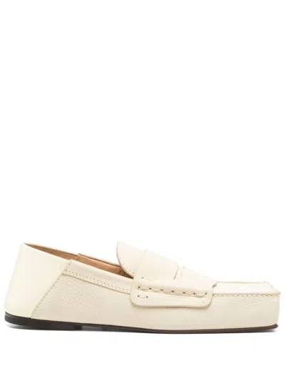Jacquemus Square Toe Rubber Sole Loafers With Stitch Detailing In Yellow