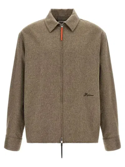 Jacquemus The Chemise Flash Virgin Wool Zip Shirt In Beige