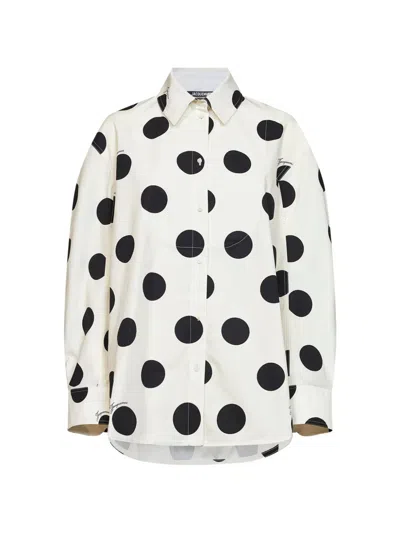 Jacquemus White Polka-dot Cotton Poplin The Citta Classic Shirt