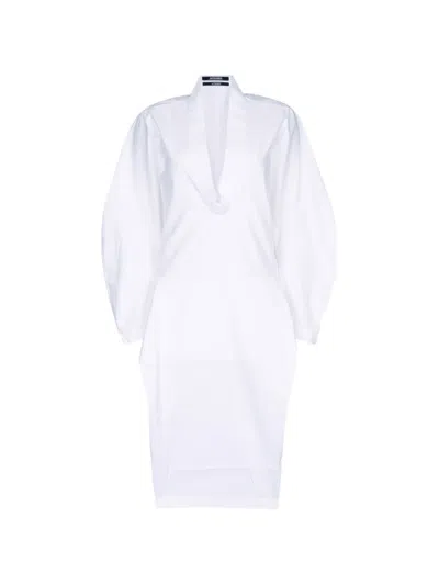 Jacquemus The Colombe Loose-fit Dress With Rounded Sleeves In White