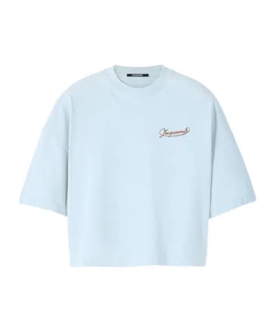 Jacquemus Le T-shirt Corto Logo-embroidered Cotton T-shirt In Blue